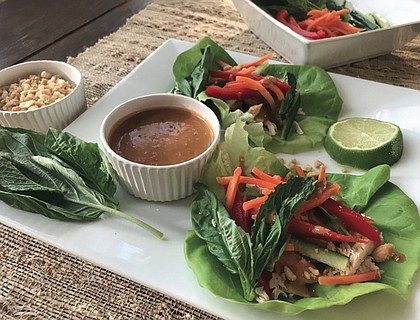 Thai Chicken Lettuce Wraps with Peanut Sauce