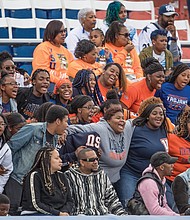 A spirited crowd rocks the stands during the football game despite the Trojans’ loss to the Bowie State Bulldogs.