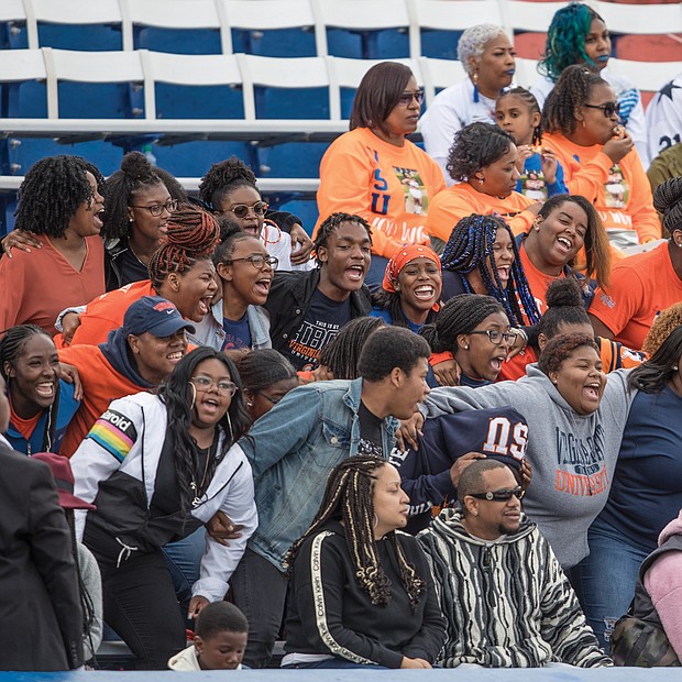 A spirited crowd rocks the stands during the football game despite the Trojans’ loss to the Bowie State Bulldogs.