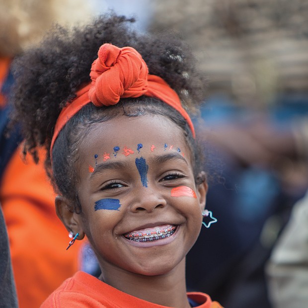 Emma Hairston, 10, is dressed head to toe in the colors of VSU — orange and blue.