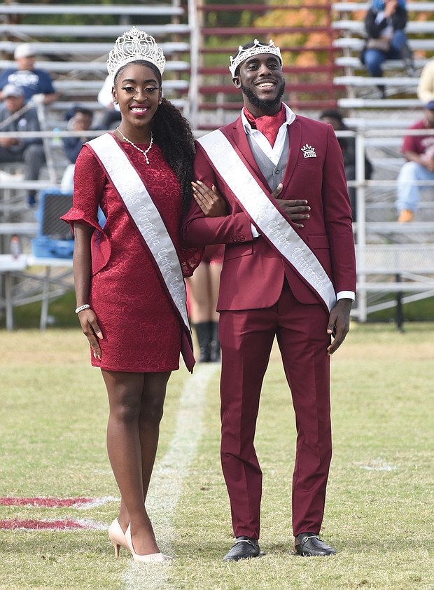 Miss VUU Kamryn Young and Mr. VUU Christian Rowe, both seniors, are introduced to the halftime crowd.