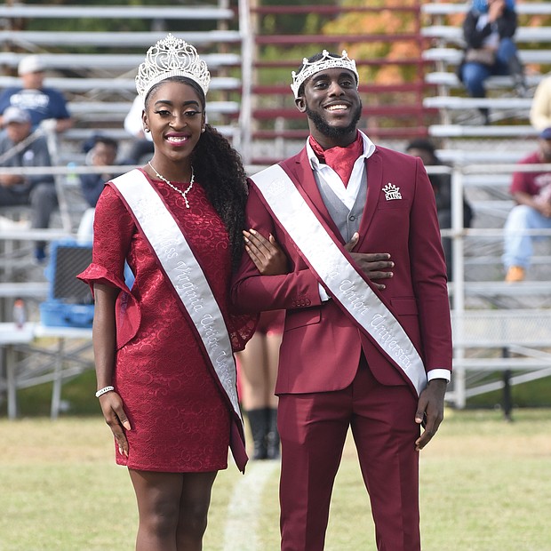 Miss VUU Kamryn Young and Mr. VUU Christian Rowe, both seniors, are introduced to the halftime crowd.