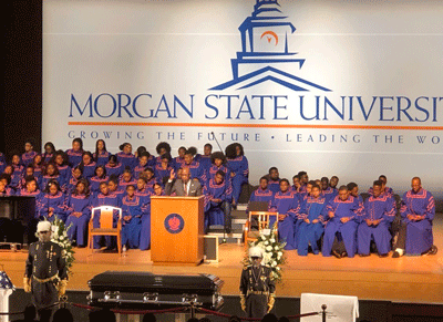 Thousands of people crowded the Carl J. Murphy Fine Arts Center at Morgan State University to pay their respects and ... Thousands of people crowded the Carl J. Murphy Fine Arts Center at Morgan State University to pay their respects and ...