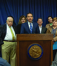 Rob Karr, president and CEO of the Illinois Retail Merchants Association, speaks during a news conference Feb. 11 at the Capitol in Springfield. The IMRA was one of the most vocal backers of an online sales tax measure approved by the General Assembly during its fall veto session. Capitol News Illinois photo by Jerry Nowicki