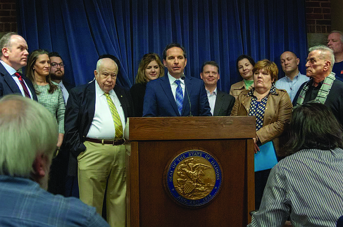 Rob Karr, president and CEO of the Illinois Retail Merchants Association, speaks during a news conference Feb. 11 at the Capitol in Springfield. The IMRA was one of the most vocal backers of an online sales tax measure approved by the General Assembly during its fall veto session. Capitol News Illinois photo by Jerry Nowicki