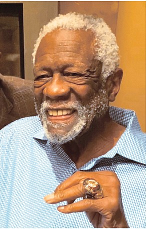 Bill Russell shows off his Basketball Hall of Fame ring.