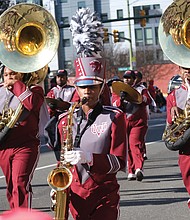 The brass section of Virginia Union University’s Ambassadors of Sound Marching Band entertains the crowd.