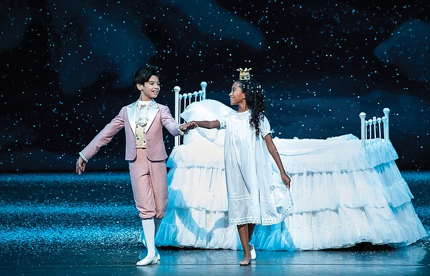 Charlotte Nebres, 11, who plays Marie in the New York City Ballet’s production of “George Balanchine’s The Nutcracker,” said African-American ballerina Misty Copeland inspired her early on. Tanner Quirk, 13, plays the Prince.