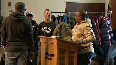 The Ravens teamed with the Helping Up Mission to distribute coats for their 2019 coat drive. Head coach John Harbaugh ... The Ravens teamed with the Helping Up Mission to distribute coats for their 2019 coat drive. Head coach John Harbaugh ...