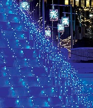 Downtown fountain in lights