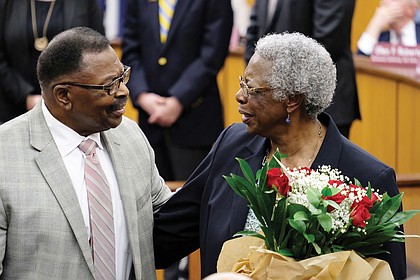 Virginia Union University’s award-winning Athletic Director Joseph “Joe” Taylor and his cousin, Annie Reese, receive special recognition from Richmond City Council in March for their accomplishments. Mr. Taylor, one of the nation’s winningest coaches, was saluted for his induction into the National Football Foundation’s College Football Hall of Fame for his stellar coaching career. Ms. Reese served 50 years as a member of the Richmond Police Department Crossing Guard Unit, helping schoolchildren cross the street safely as they traveled to and from school.