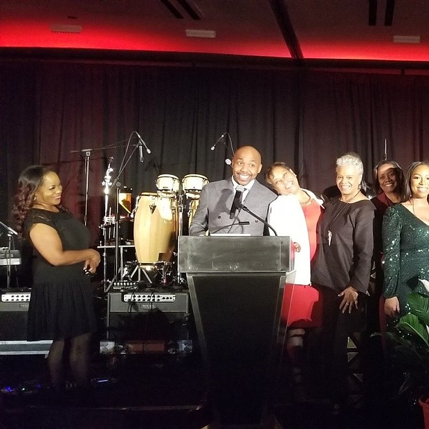 Calahan Foundation Awards program Co-hosts were Beyonce Fox, V103 and Eric Calahan. Pictured are Board members; Debra German, Patricia McCreary; Dr. Richidine Murry; Valerie Calahan-Taylor; Shirley Calahan, Founder; Attorney Lauren Raymond; Edward Calahan, Founder; Alton Bell; Charles Wells; Rev. Jasper Taylor, Executive Director. Photo by Tarji Smedley