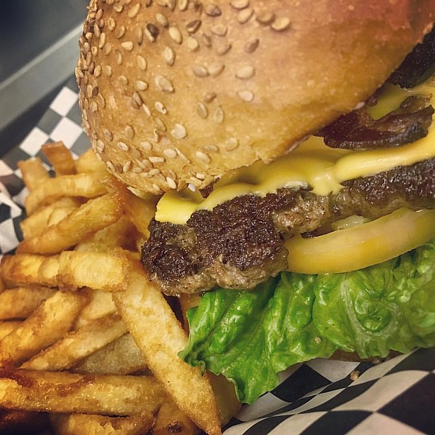 cheeseburger and fries at Stanton's