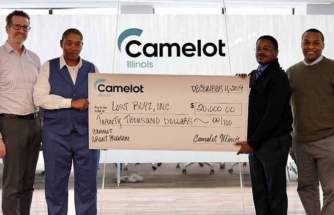 From Left: Dion Fox, Camelot Illinois Corporate Social Responsibility Manager; Lee Smith, Lost Boyz Inc. MVP Program Director; LaVonte Stewart Sr., Lost Boyz Inc. Executive Director; Keith Horton, Camelot Illinois Acting General Manager.