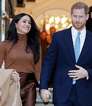 Britain’s Prince Harry and Meghan Markle, the Duchess of Sussex, leave the Canada House in London on Jan. 7 after their recent stay in Canada.