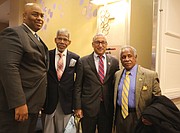 From left, Delegate Lamont Bagby of Henrico, chairman of the Virginia Legislative Black Caucus; former state Sen. Henry L. Marsh III, Richmond’s first African-American mayor; 3rd District Congressman Robert C. “Bobby” Scott; and Henrico County Supervisor Frank J. Thornton, Fairfield District, pose for a photograph before the event’s start.