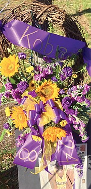 A floral tribute to Kobe bryant stands in Martinsville’s downtown.