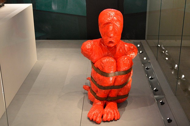 A sculpture by French artist François Piquet on the theme of slavery in the Caribbean titled, “Timalle,” is displayed at the International Slavery Museum in Liverpool, England.