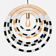 The Ndebele Necklace Pendant Lighting is handmade in South Africa and inspired by classic jewelry from the region. Wooden rings compose the pendant in a shape reminiscent of a necklace held together by woven threads. MSRP: $625