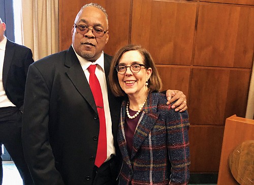 Oregon Gov. Kate Brown welcomes Portland Observer Publisher Mark Washington Sr. Oregon Gov. Kate Brown welcomes Portland Observer Publisher Mark Washington Sr.