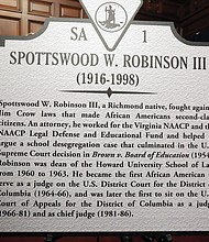 This is the marker to Mr. Hill’s late law partner, Judge Robinson, who went on to break color barriers in the federal court system and rise to become chief judge of the powerful U.S. Court of Appeals for the District of Columbia. Mr. Hill and Judge Robinson played key roles in the landmark 1954 Brown v. Board of Education decision by the U.S. Supreme Court that struck down government-sanctioned racial segregation of public schools and led to other landmark civil rights laws.