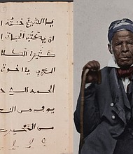 A page from Omar ibn Said’s autobiography, written in Arabic around 1831. A digital version has been published on the Library of Congress' website. Page courtesy of Library of Congress. 

This portrait of Omar ibn Said, which has since been colorized, was made sometime in the 1850s. Photo courtesy of Yale University Library