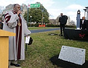 Dr. W. Franklyn Richardson, chairman of the Virginia Union University Board of Trustees, dedicates a marker last Friday on the campus commemorating Mary Lumpkin, an enslaved woman and common-law wife of slave trader Robert Lumpkin, who gave VUU its first home following the Civil War.