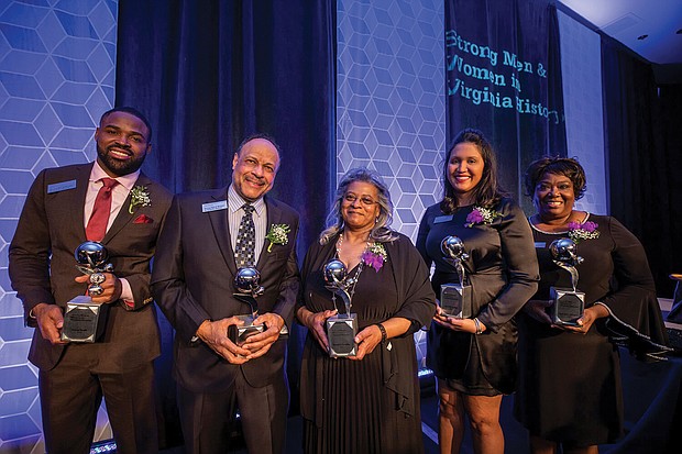 This year’s honorees in the “Strong Men & Women in Virginia History” are, from left, Torrey Smith, retired Judge Marcus D. Williams, Penny J. Franklin, Kaci M. Easley and Dr. Joycelyn S. Harrison.