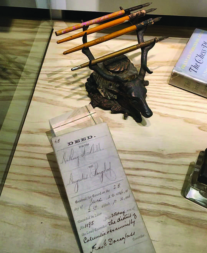 Frederick Douglass’s pens, inkwell, and other artifacts featured in Tools of the Trade at American Writers Museum. Credit: American Writer Museum