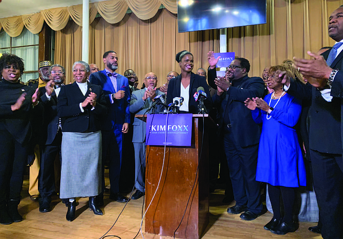 Cook County State’s Attorney Kim Foxx accepts the endorsement of clergy from the South and West Sides at an event on Tuesday, Feb. 11, at First Baptist Congregational Church of Chicago. Photo Credit: Tia Carol Jones