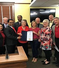 Fort Bend County Judge K.P George along with members of Commissioners Court and local members of the American Heart Association.