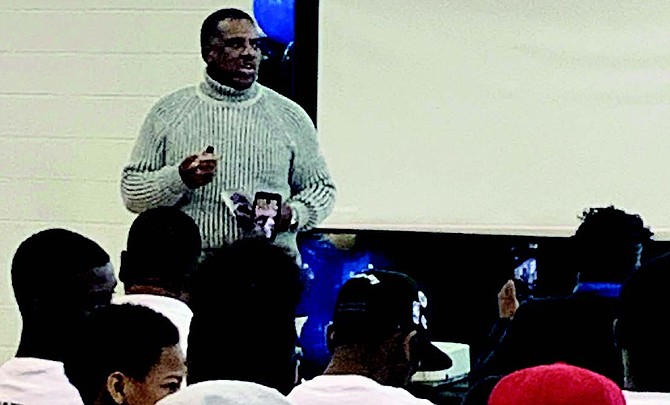 Charles Paul, father of Chris Paul, speaks about having a son in the NBA during a forum in Robbins. Photo Credit: Tia Carol Jones