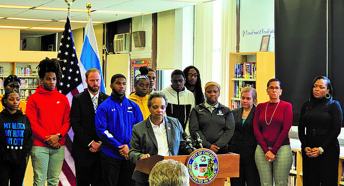 Mayor Lori E. Lightfoot (pictured) announced the expansion of Choose to Change from a six-month program to a year-round program to help young people at the highest risk of gun violence involvement. Photos taken by Tia Carol Jones
