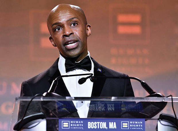 Human Rights Campaign President Alphonso David speaks during the 37th Annual HRC New England dinner in November 2019. The annual HRC dinner brings hundreds of LGBTQ advocates and allies together for an evening of celebration across greater New England.