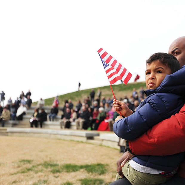 Among those attending the ceremony were Antoine Ransom and his 4-year-old son, Mason, whose cousin, Air Force Maj. Charles A. Ransom of Midlothian, was killed in 2011 during Operation Endur- ing Freedom in Kabul, Afghanistan.