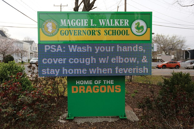 Maggie L. Walker Governor’s School uses its electronic sign to post health messages to the community.