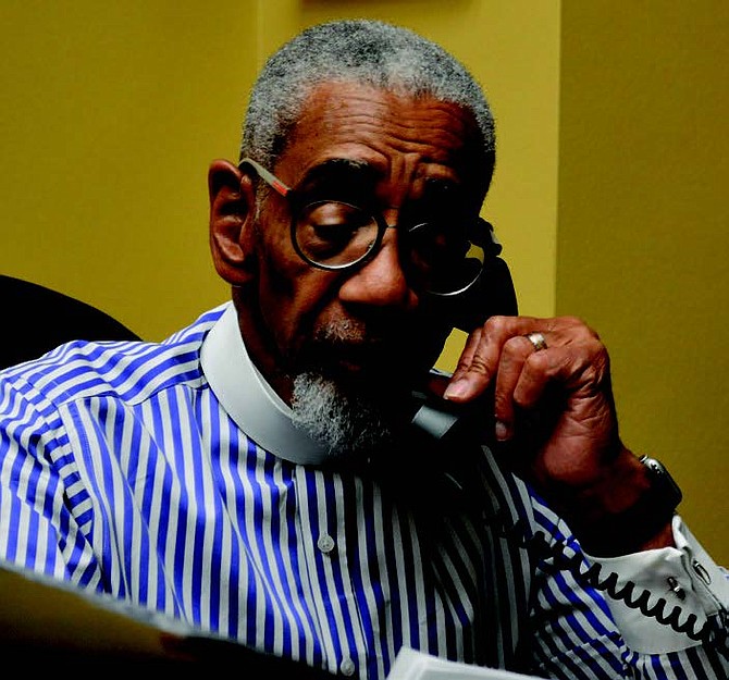 Congressman Bobby Rush, along with Dr. Terry Mason, of the Cook County Department of Public Health and Dr. Brian Monahan, acting physician of the US Congress, hosted a telephone town hall to answer constituents’ questions about the coronavirus. Photo courtesy of Congressman Bobby Rush