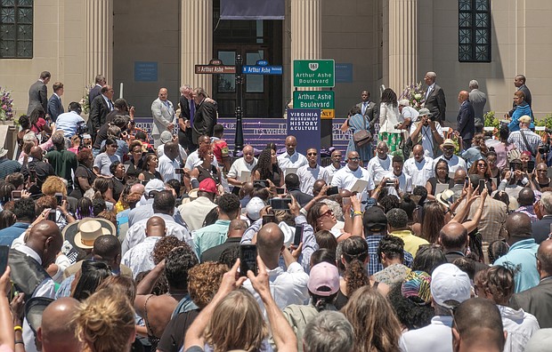 Before:
Thousands celebrate outside the Virginia Museum of History & Culture as the boulevard out front is officially renamed in honor of Richmond native and late tennis great Arthur Ashe Jr.
The date: June 22, 2019.
