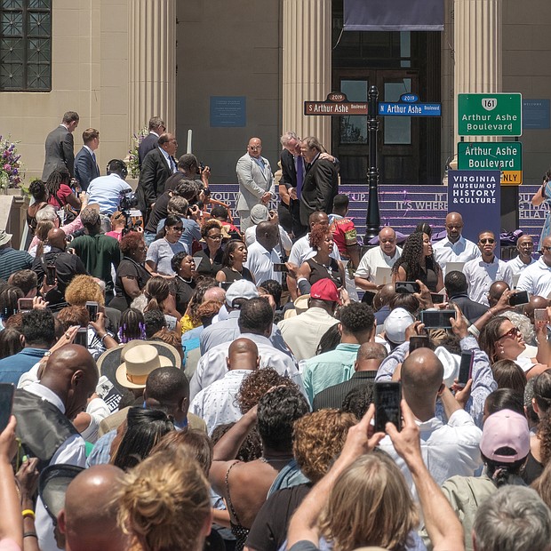 Before:
Thousands celebrate outside the Virginia Museum of History & Culture as the boulevard out front is officially renamed in honor of Richmond native and late tennis great Arthur Ashe Jr.
The date: June 22, 2019.