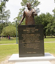 A statue of the late Congressman Mickey Leland was installed in Hermann Park on Thursday, April 23.