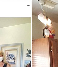 A “Mammy Jar” sits atop a kitchen cabinet in a photo City Councilwoman Reva M. Trammell posted of herself and a friend on her Facebook page. The ceramic figure was circled in the photo by someone who saw the post on social media.