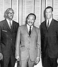 Rev. Lawson, second from right, with Dr. Martin Luther King Jr., middle.