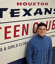 HTTC 3rd place Julian Davenport - Three teen Club members received Chevron Service Pantry Awards for their dedicated community service in leading the Houston Texans Teen Club Chevron Market Pantry, which provides food to families in need. The awardees included Julian Davenport (third place), Elijah Silas (second place) and Antonia Villanueva (first place). Photos courtesy Boys & Girls Clubs of Greater Houston.