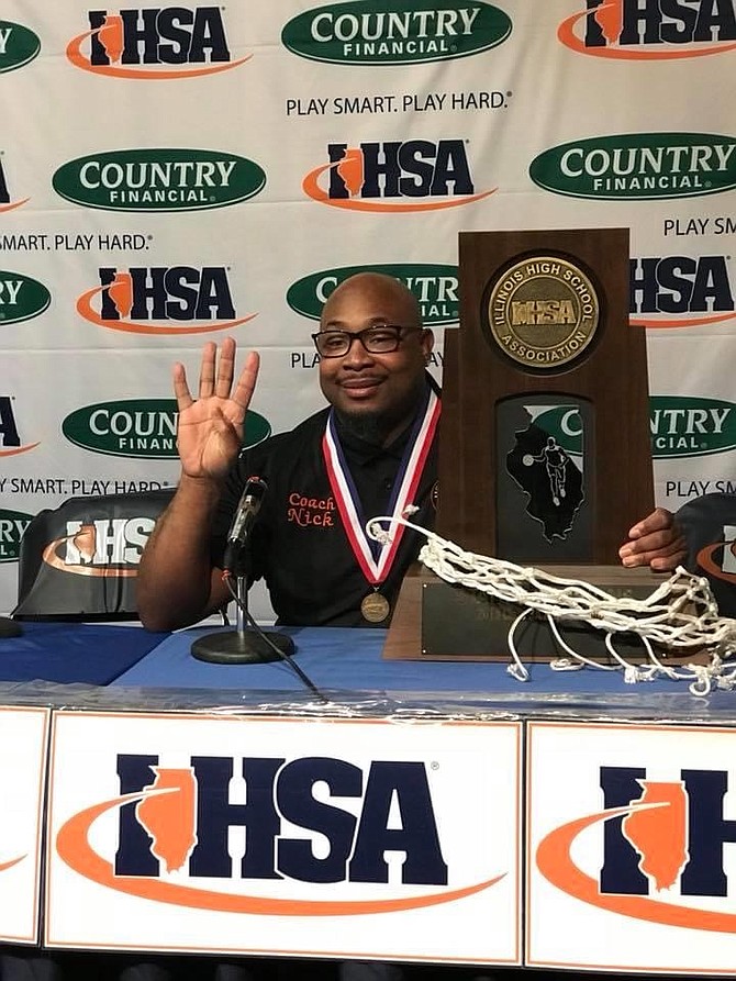 After Morgan Park High School won the boys 3A, state championship in 2018, Nick Irvin held a news conference to talk about the team’s success. Photo credit: Courtesy of Nick Irvin