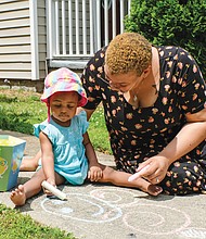 Art captivates people of all ages, even 15-month-old Ava Spurlock. The toddler helped her mother, LaRonda Malone, create colorful chalk sidewalk art last Saturday in the 1000 block of 23rd Street in the East End.