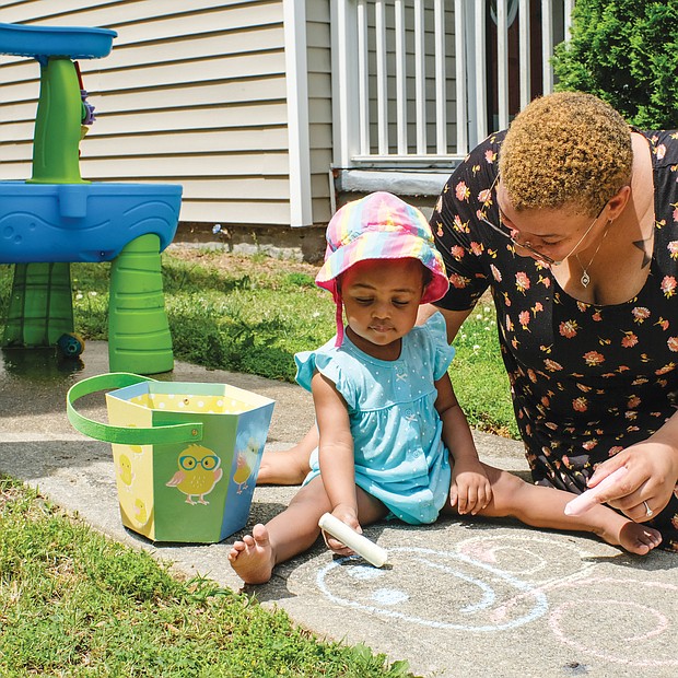 Art captivates people of all ages, even 15-month-old Ava Spurlock. The toddler helped her mother, LaRonda Malone, create colorful chalk sidewalk art last Saturday in the 1000 block of 23rd Street in the East End.