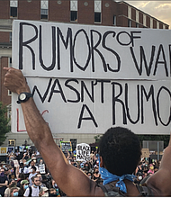 Thousands of protesters flood the area around the Lee statue on Monument Avenue on June 3, the day word spread that Gov. Ralph S. Northam was going to order the state-owned statue to be removed. The official announcement was made by the governor at a news conference the next day.
