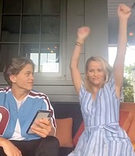Reese Witherspoon and son Deacon Phillippe share a TikTok moment./Credit:	from Instagram/reesewitherspoon