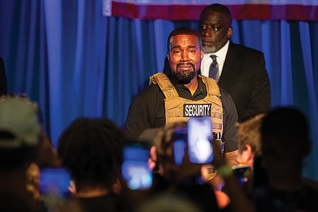 Kanye West makes his first presidential campaign appearance, Sunday, July 19, in North Charleston, S.C. Mr. West delivered a lengthy monologue touching on topics from abortion and religion to international trade and licensing deals.