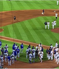 Both benches cleared at the end of the sixth inning.